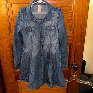 Justice Girls long sleeved jean button down dress